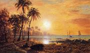 Albert Bierstadt Tropical Landscape with Fishing Boats in Bay Spain oil painting artist